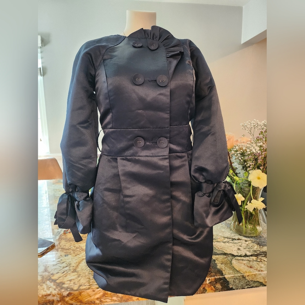Strapless Satin Bubble Hem Dress in Navy